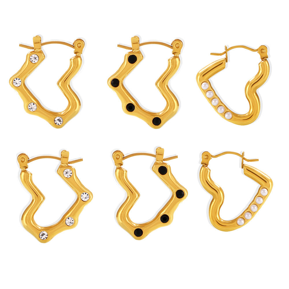 Wholesale Heart Shape Imitation Pearl Earrings Stainless Steel Gold Plated Earrings